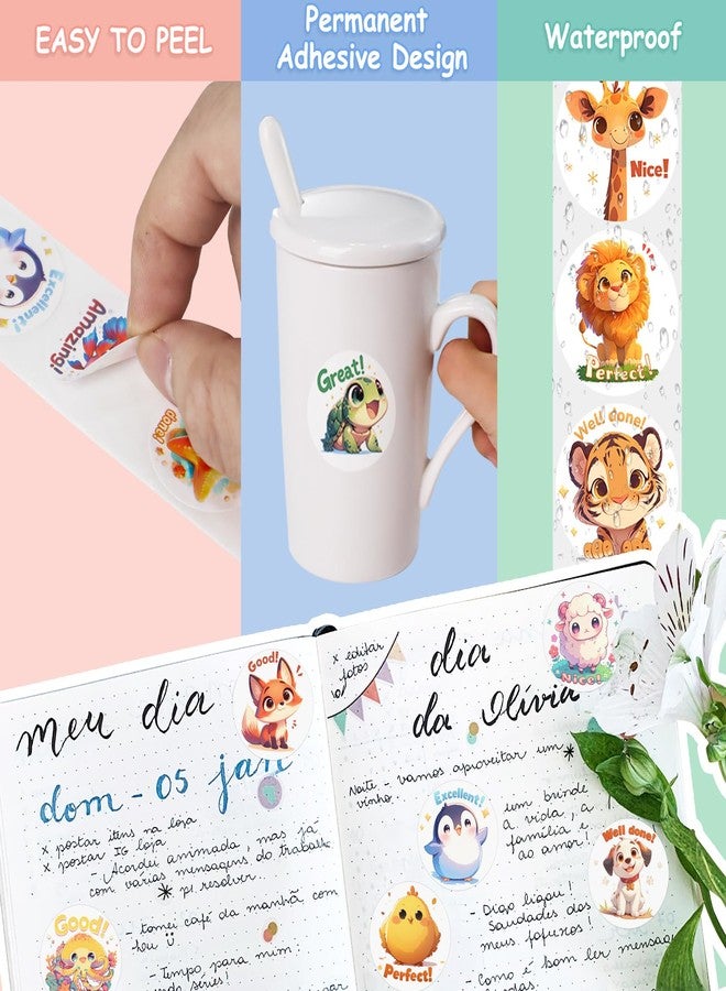 JIXZEN 3 Rolls Animal Stickers for Kids, 1500 PCS Kids Stickers Bulk for Toddlers 2-4, 24 Designs Farm/Ocean/Wild Cute Sticker with Motivational Words for Kid Reward, School Supplies (1.0 Inch) - Image 5